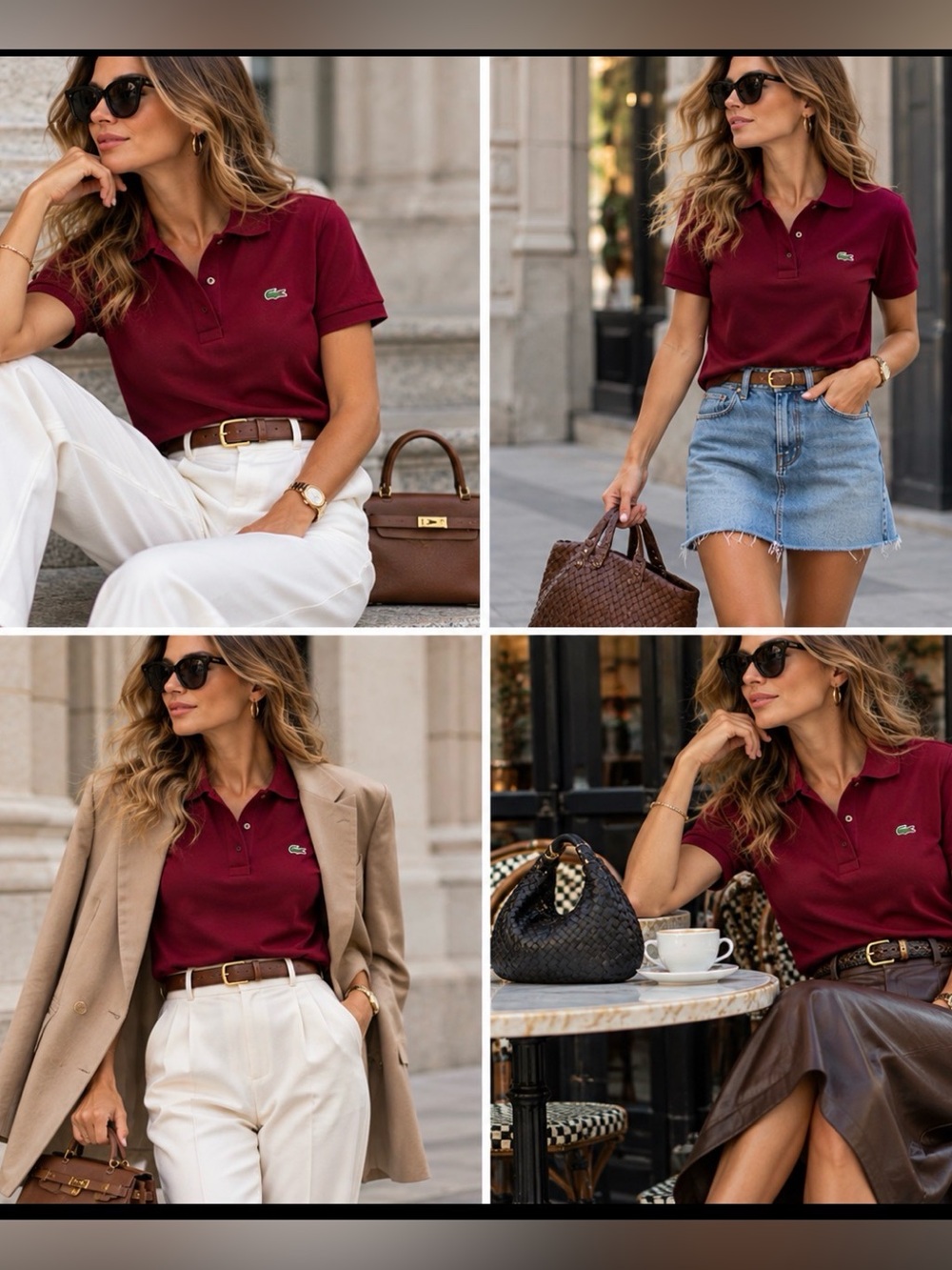 Lacoste Women's Burgundy Pique Polo Top Sz S Croc Logo Made Peru PriceFirm!